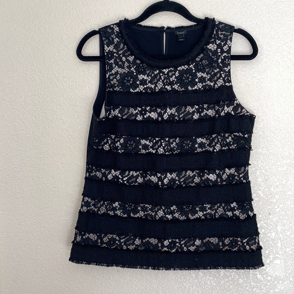 J Crew Women Tank Top Sz M Black Lace EUC